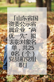 山东省国资委公示省属企业“两优一先”拟表彰对象名单，共250名（个）党员和党组织