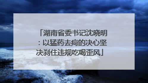 湖南省委书记沈晓明：以猛药去疴的决心坚决刹住违规吃喝歪风