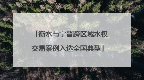 衡水与宁晋跨区域水权交易案例入选全国典型